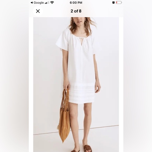 Poplin Flutter-Sleeve Pintuck Mini Dress Size L - Picture 2 of 5